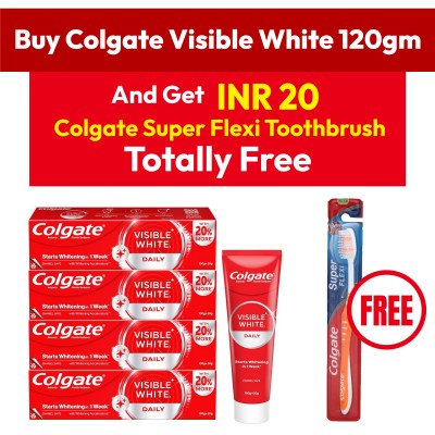 Colgate visible white 120gm + Colgate super flexi toothbrush free